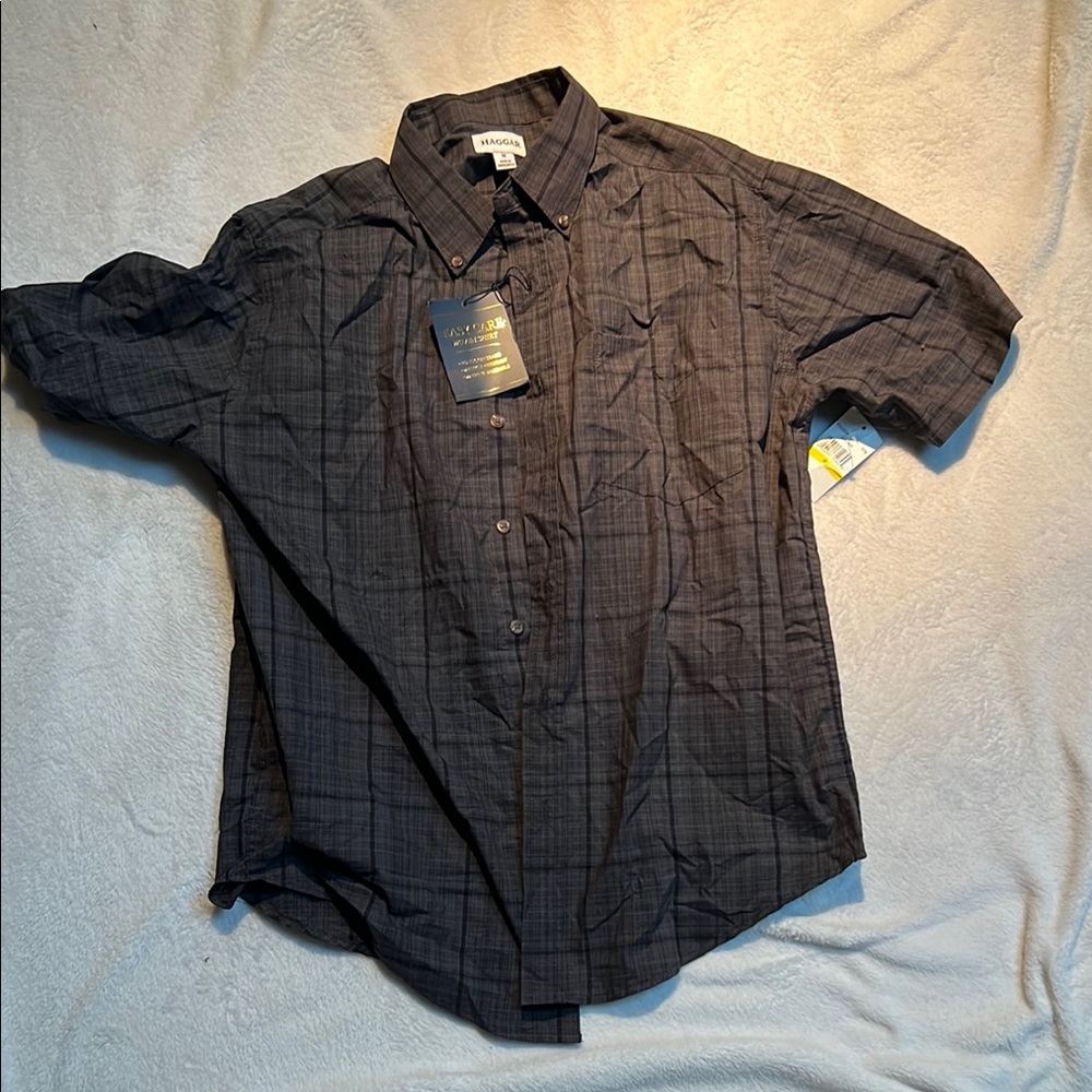 Haggar Black Casual Button Down Shirt Short Sleeve
